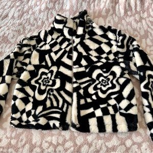 Abstract Colorblock Teddy Jacket